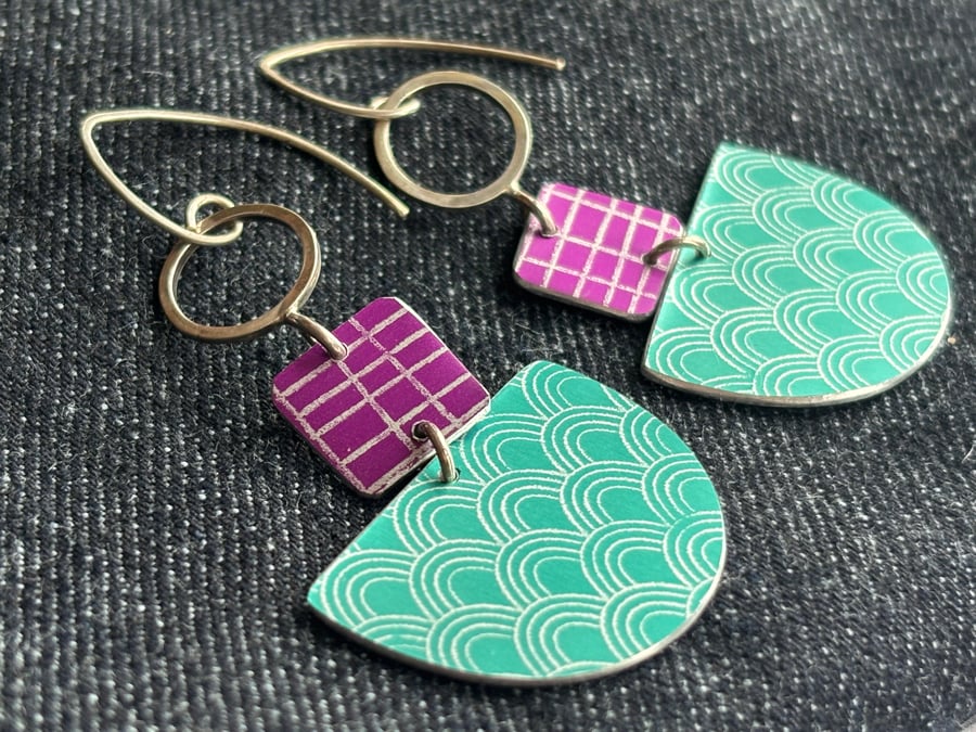 Colour pop half moon earrings - jade & pink