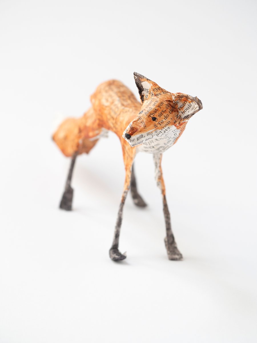Geno Small Paper Mache Fox Sculpture