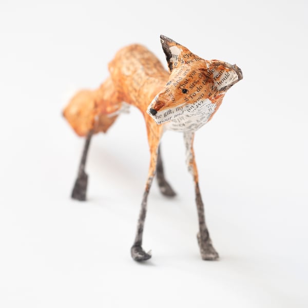 Geno Small Paper Mache Fox Sculpture