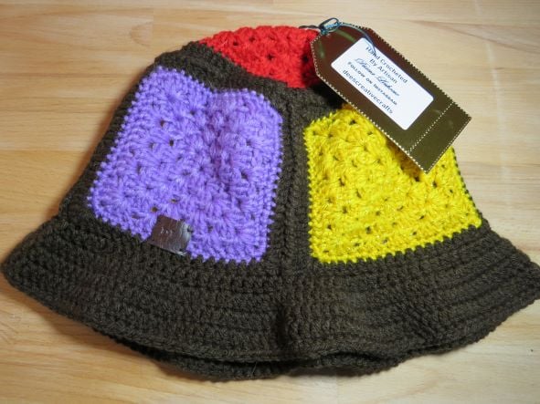 Hand Crocheted Bucket Style Hat with Granny Squ... - Folksy