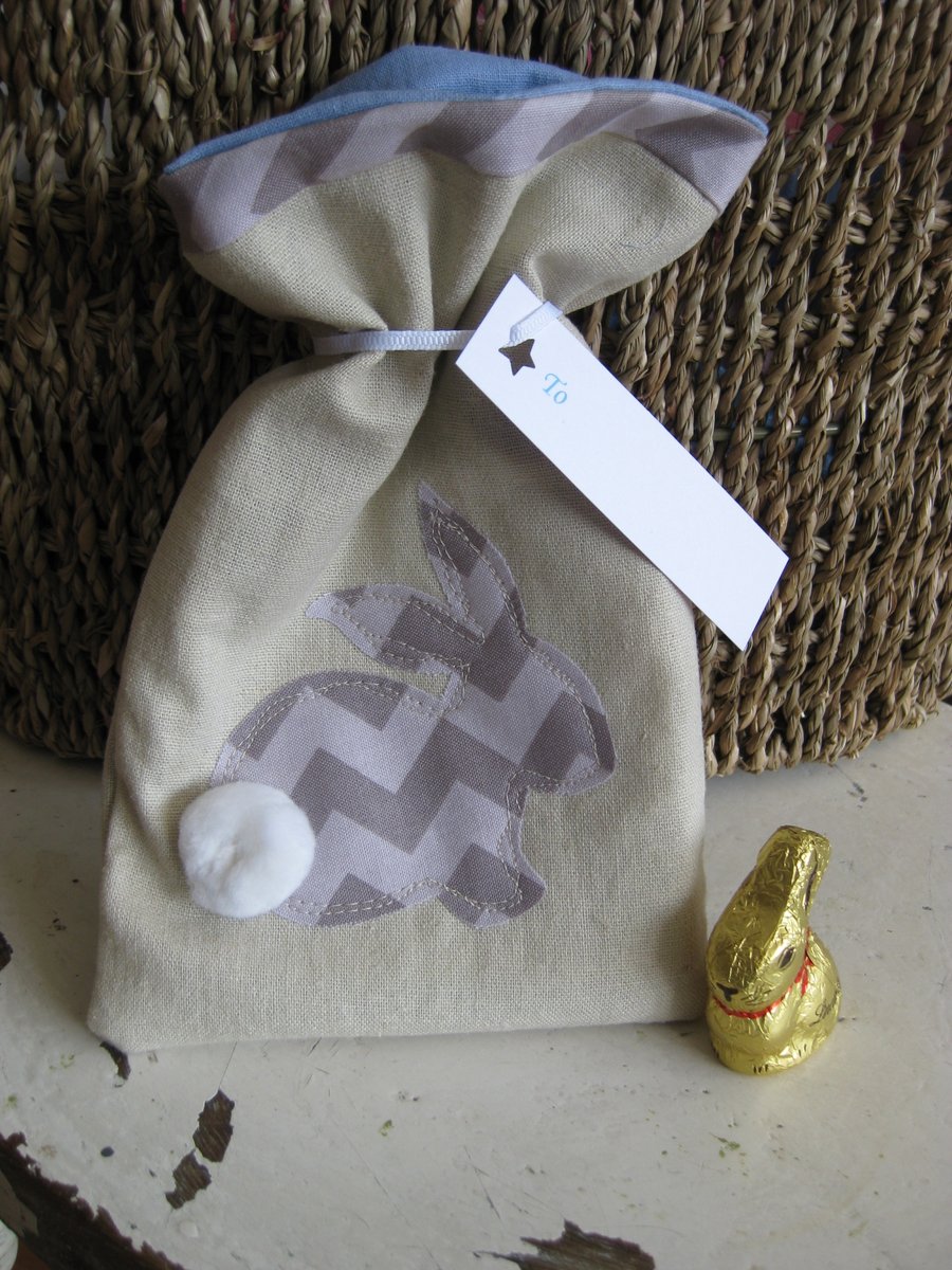 Linen Easter bunny gift bag.