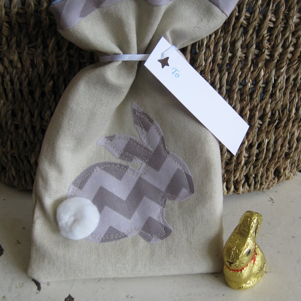 Linen Easter bunny gift bag.