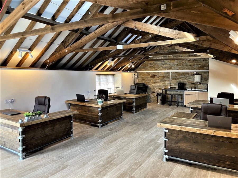 Industrial Corner Desk Office Desk Privacy Panels to Two Sides THE RICHMOND