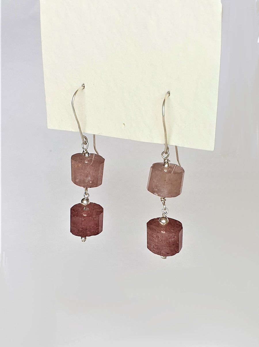 Big And Bold Strawberry Quartz Sterling Silver Dangle Earrings