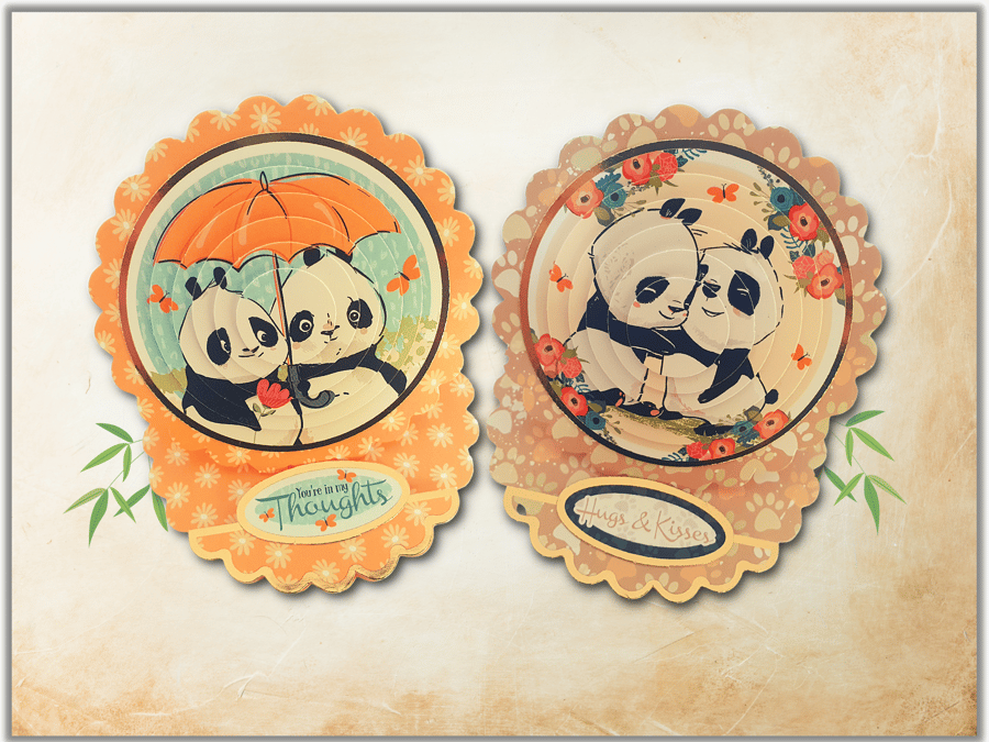 Set of 2 Panda 3D Decoupage Easel Note Cards, Small, Various Occasions - HCHP30