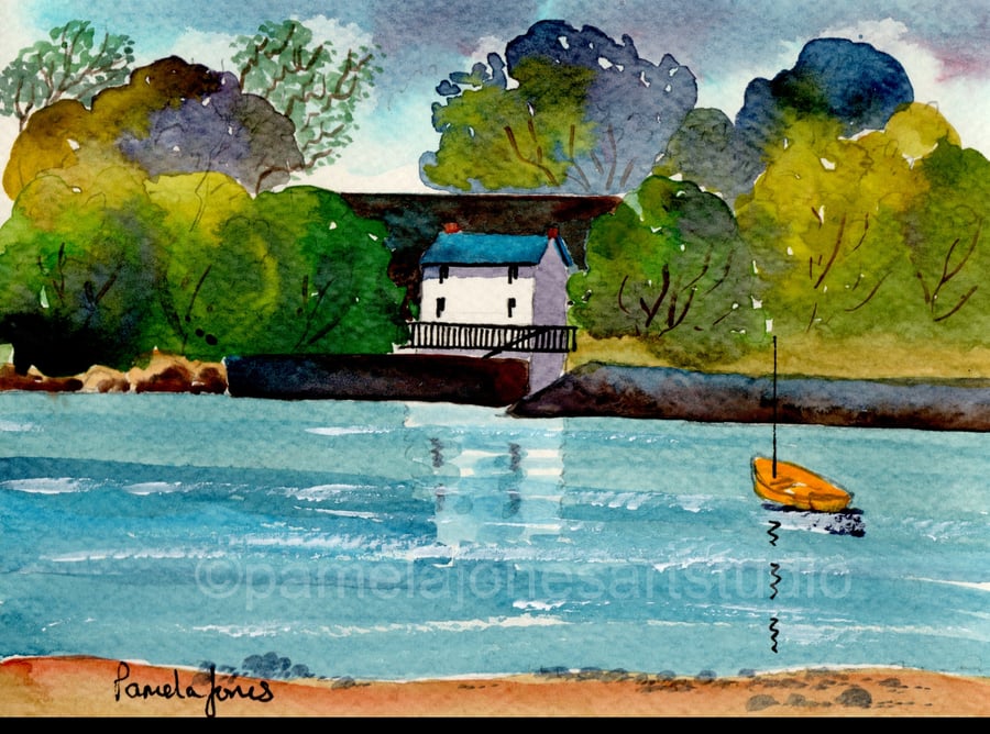 Dylan Thomas Boat House, Laugharne, Watercolour Print in 8 x 6 '' Mount   