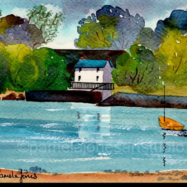 Dylan Thomas Boat House, Laugharne, Watercolour Print in 8 x 6 '' Mount   