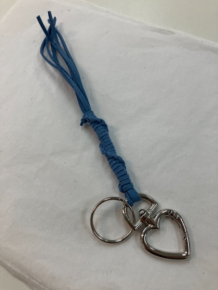 Blue Suede Keyring Bag Charm w Silver Heart shaped carabiner - FREE SHIPPING