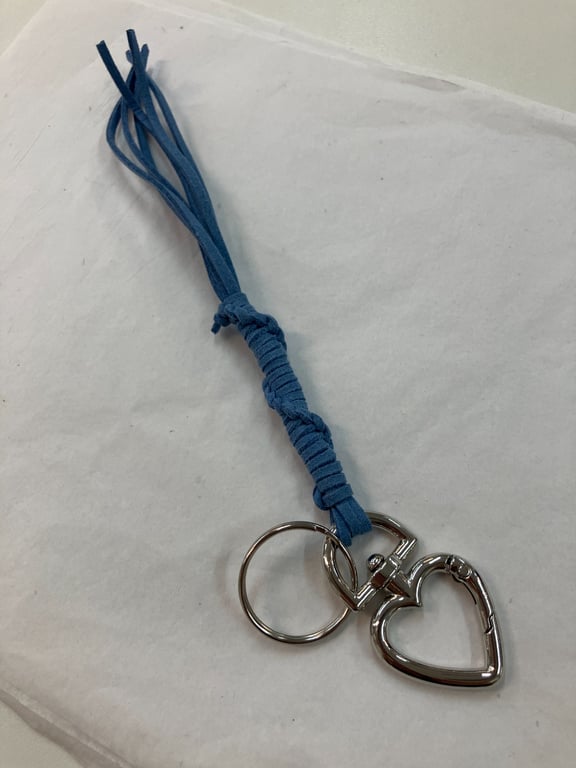 Blue Suede Keyring Bag Charm w Silver Heart shaped carabiner - FREE SHIPPING