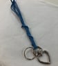 Blue Suede Keyring Bag Charm w Silver Heart shaped carabiner - FREE SHIPPING
