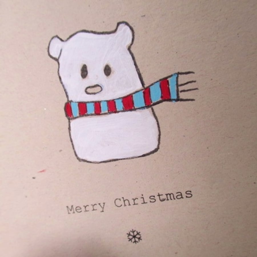 SALE Hand painted Christmas Card, "Arctic Arnold" Polar bear, recycled card