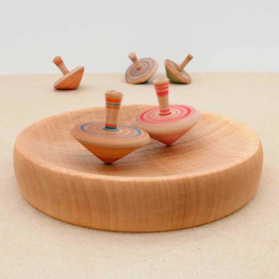 Large Wooden Base and Traditional Wooden Spinning Tops