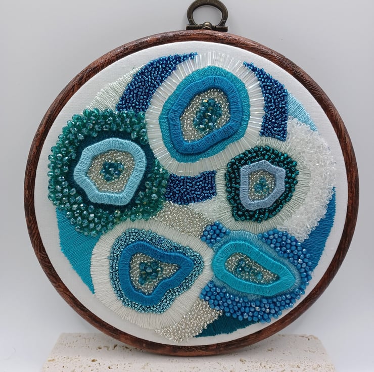 Hand Embroidered Beaded Geode Art in Folksy