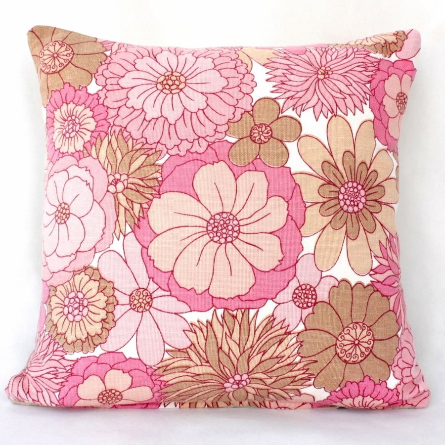 Vintage Pink & Brown Peony Flowers Cushion