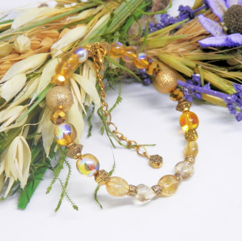 Citrine Memory Wire Beaded Bracelet