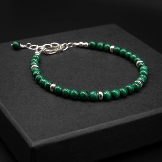 Malachite and sterling silver gemstone bracelet  Scorpio , Capricorn jewellery