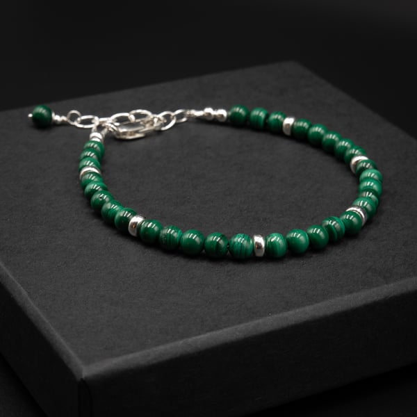 Malachite and sterling silver gemstone bracelet  Scorpio , Capricorn jewellery