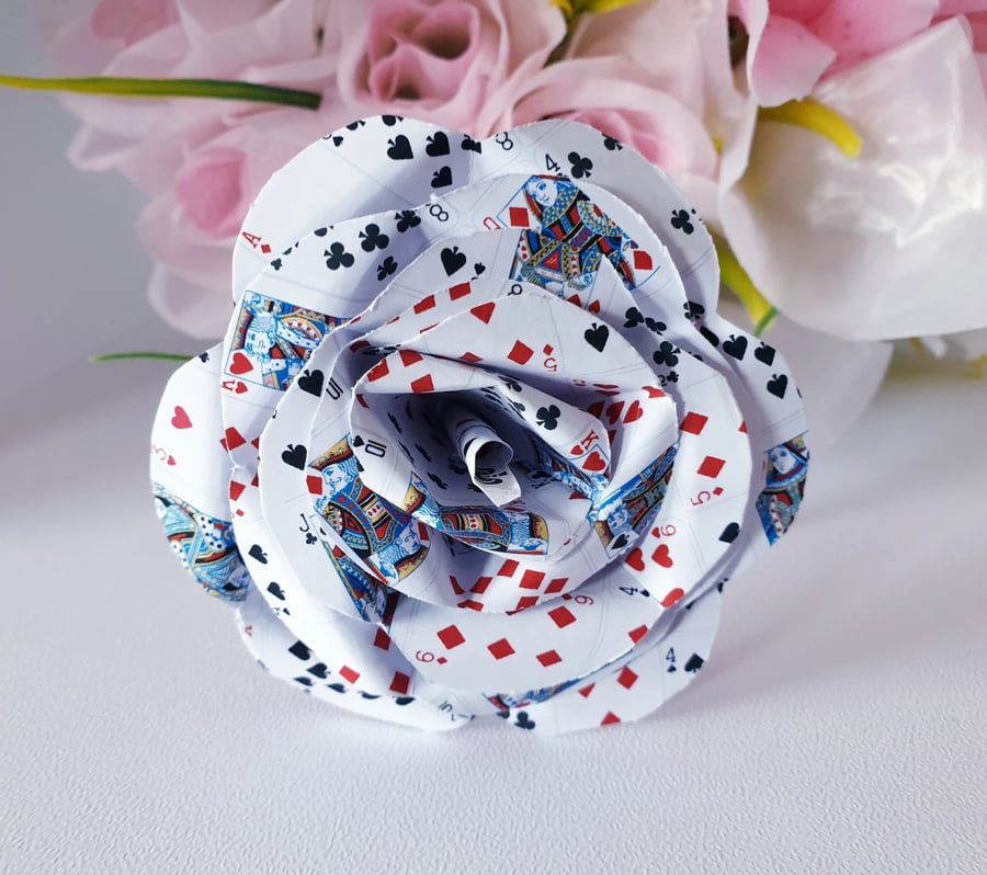 One handmade playing card photo paper rose gift alice in wonderland theme