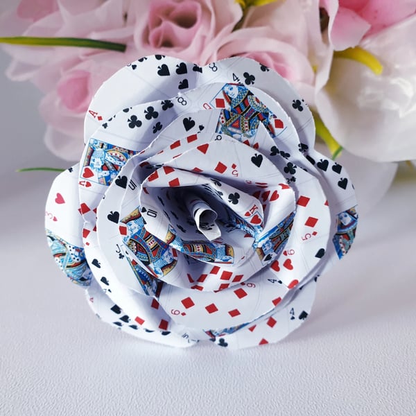 One handmade playing card photo paper rose gift alice in wonderland theme