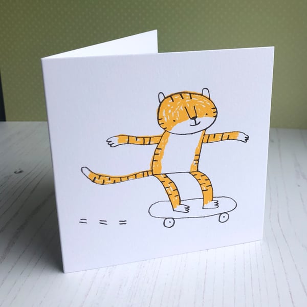 Skateboarding Tiger Card - screen-printed and blank inside