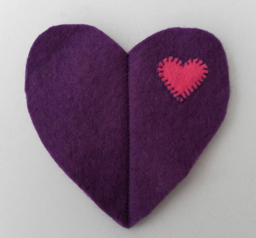Sewing Needle Case, Purple Felt Heart