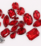 (S34S red) 50 Pcs, Mixed Sizes & Shapes Silver Base Sew On Rhinestones