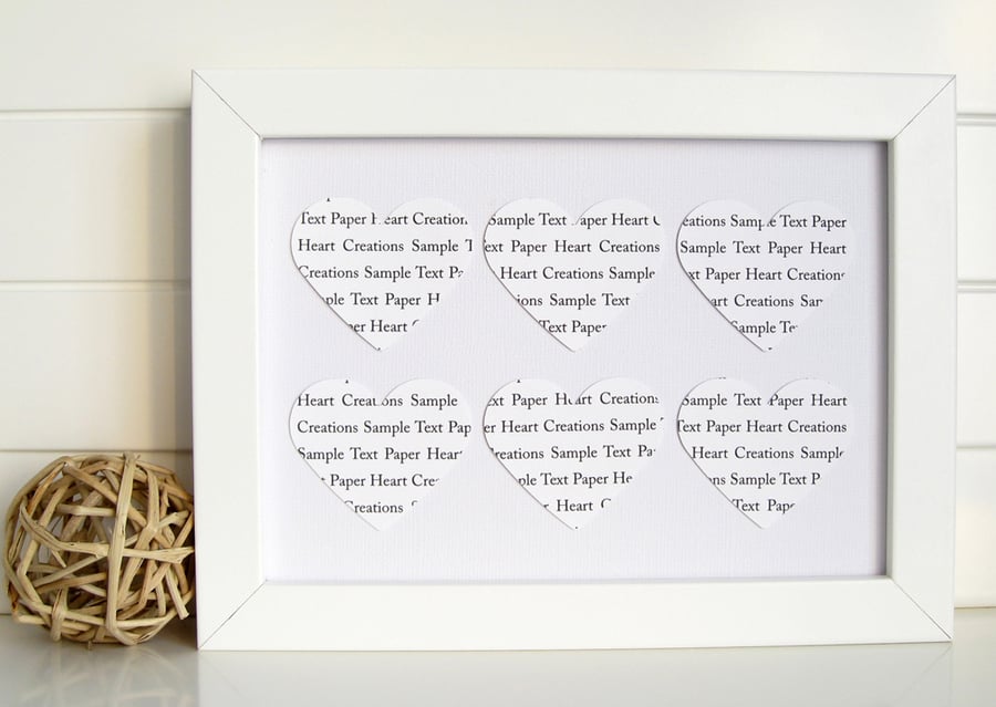 Personalised Frame Wedding Gift - Custom Word Hearts - Song Lyric Art Keepsake