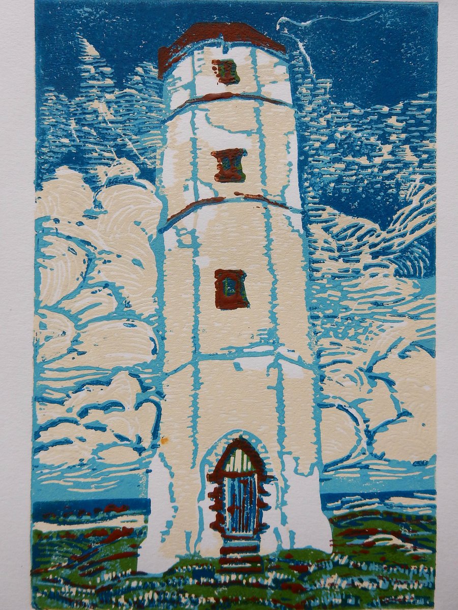 Old Flamborough Lighthouse Original Limited Edition Reduction Linoprint