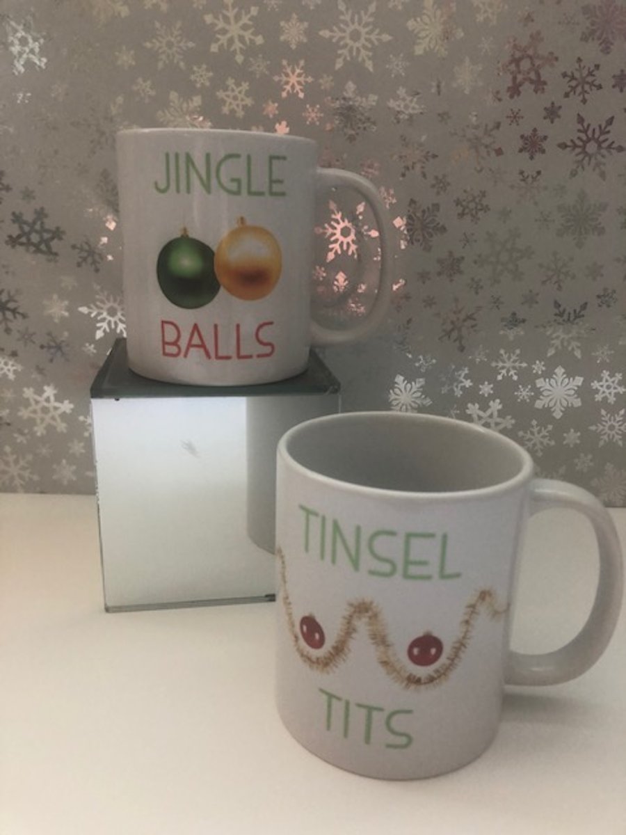 Cheeky festive Mugs. Ideal for a stocking filler or Secret Santa gift.