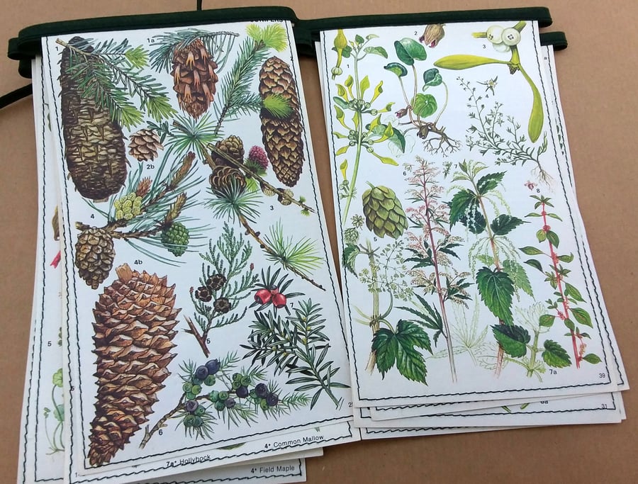 Vintage floral book bunting -trees