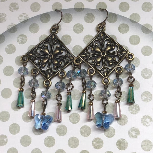 Crystal butterfly chandelier earrings