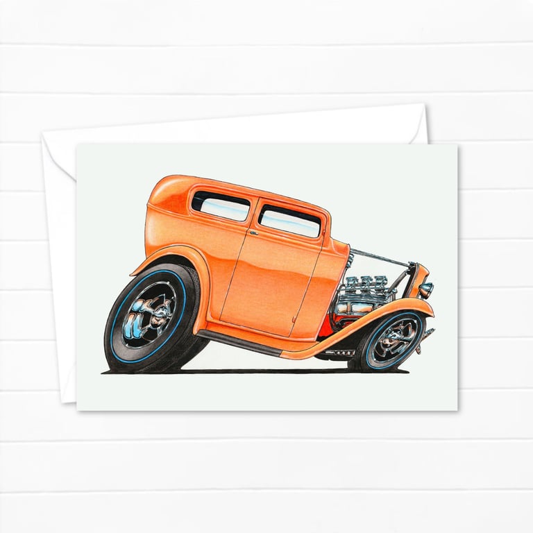 American Hot Rod Greeting Card: Detailed Custom Car Illustration (407)