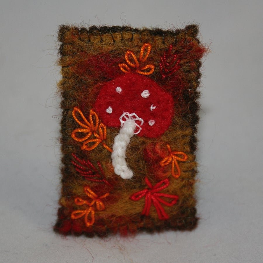 Toadstool brooch - embroidered and felted
