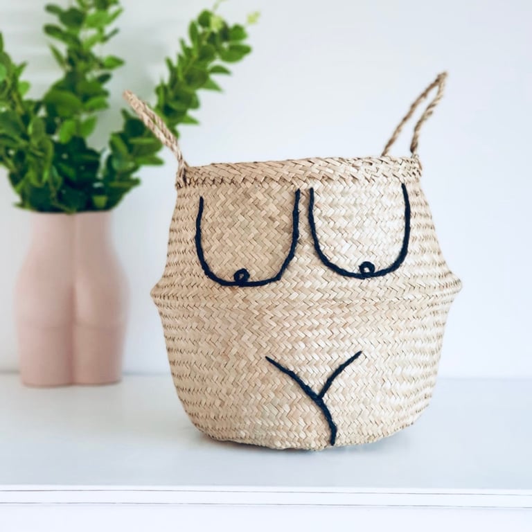 Abstract line boob art on belly basket - in our large size