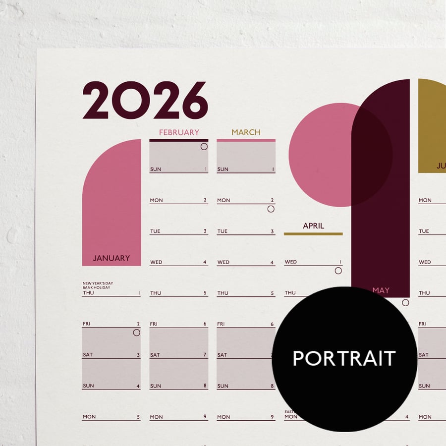 2026 A1 Portrait Muted Wall Planner 