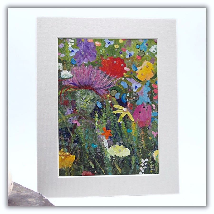 A mounted original painting - wildflowers - acrylics - letterbox gift