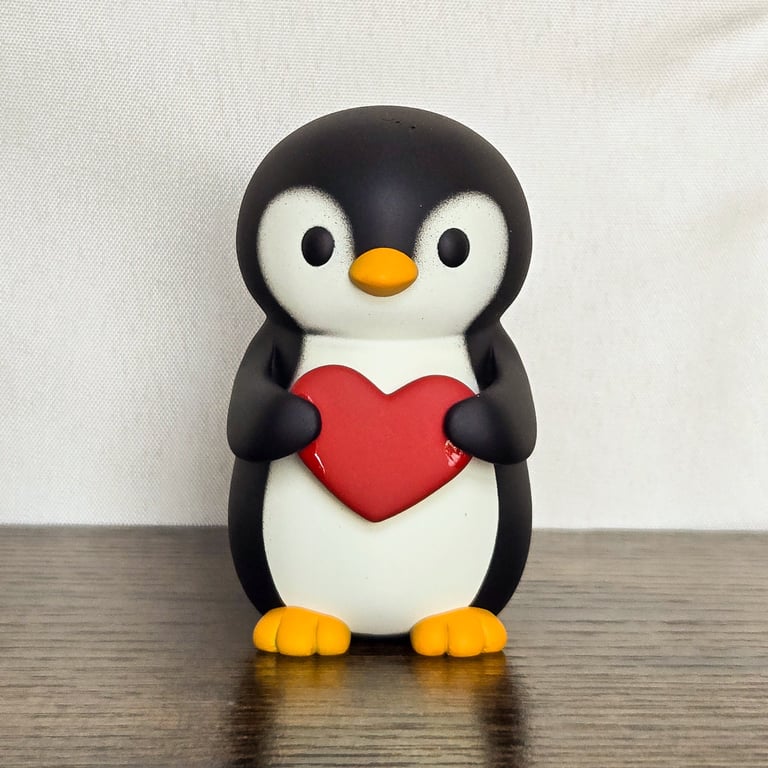 Penguin Holding Heart Figurine - Cute Resin Sculpture - 3D Printed Home Decor 