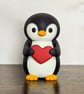 Penguin Holding Heart Ornament - Cute Resin Sculpture - 3D Printed Home Decor - 