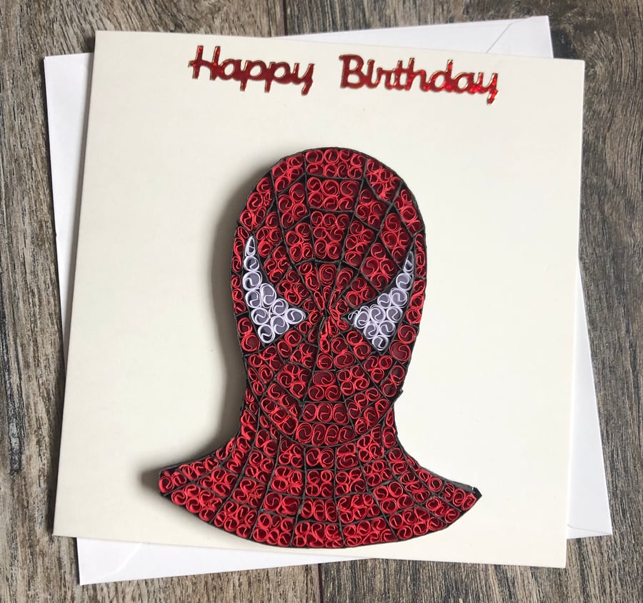 Handmade quilled birthday Spiderman card