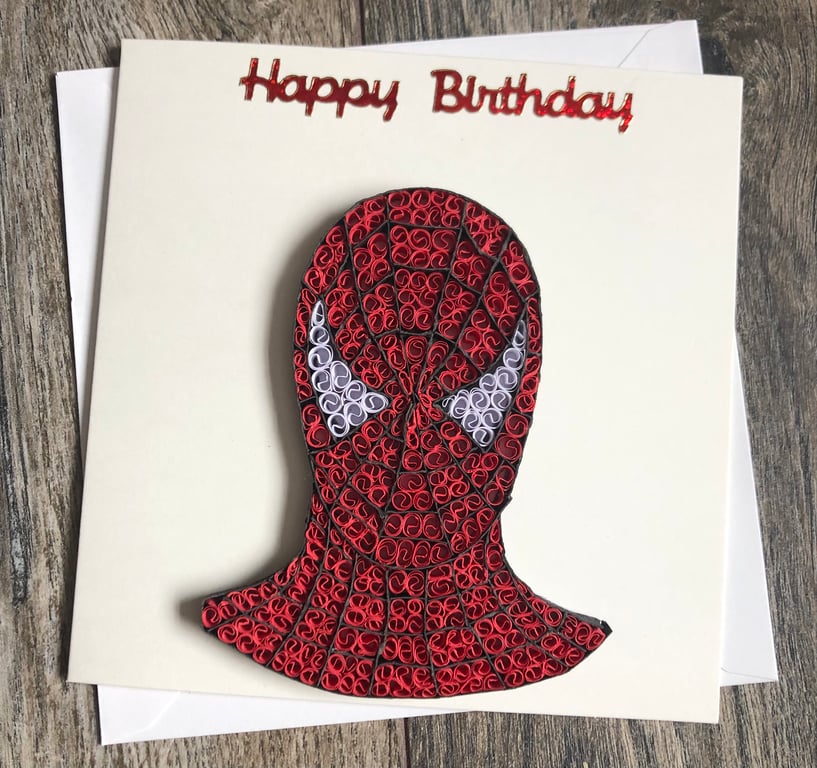 Handmade quilled birthday Spiderman card