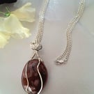 "Cherry Blossom" flower Agate silver wrapped pendant