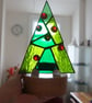 Abstract style  Stained Glass Festive Christmas Tree on solid wood plinth  - Image 4