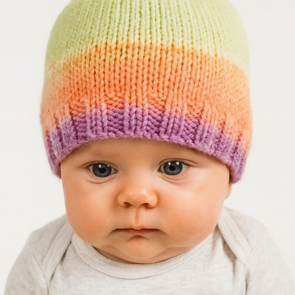 Hand Knitted Baby Hat for Girls, Pastel Stripes, Newborn Essential, Winter 