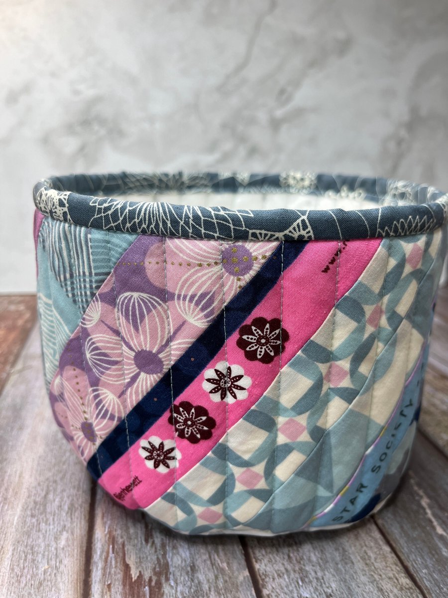 Large Fabric Tub, Fabric Storage Basket, Patchwork Quilted Tub, Limited Edition 