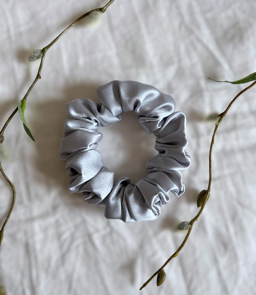 Silver Satin Scrunchie - Regular