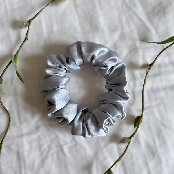 Silver Satin Scrunchie - Regular