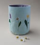 Fabric Pencil Pot with Embroidered Spring Flowers - Image 2