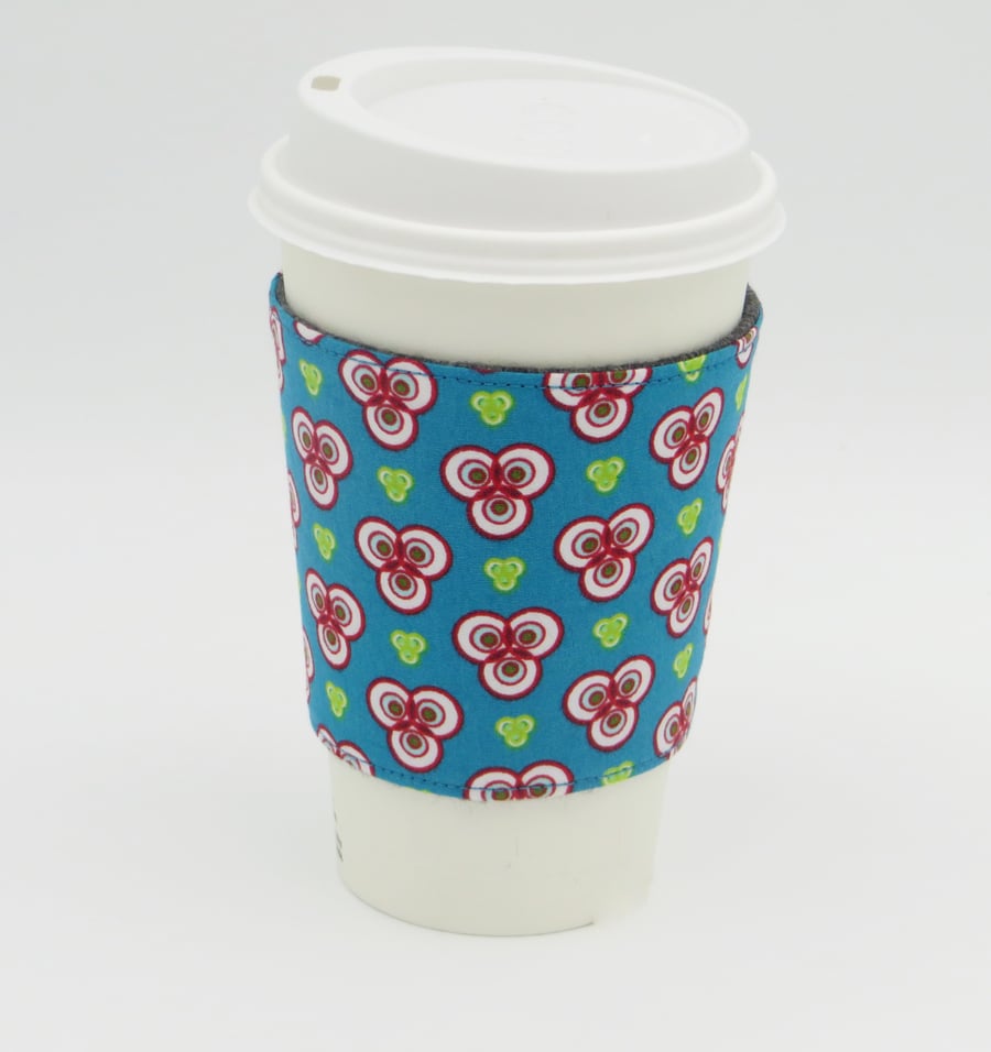 Fabric Coffee Cup Cosy, Reusable Reversible Cup Sleeve