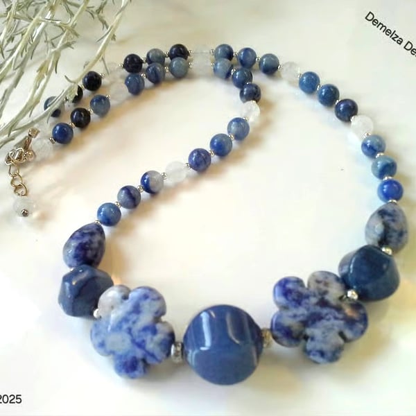 Designer Sodalite, Jade, Jasper & Agate Sterling Silver Necklace