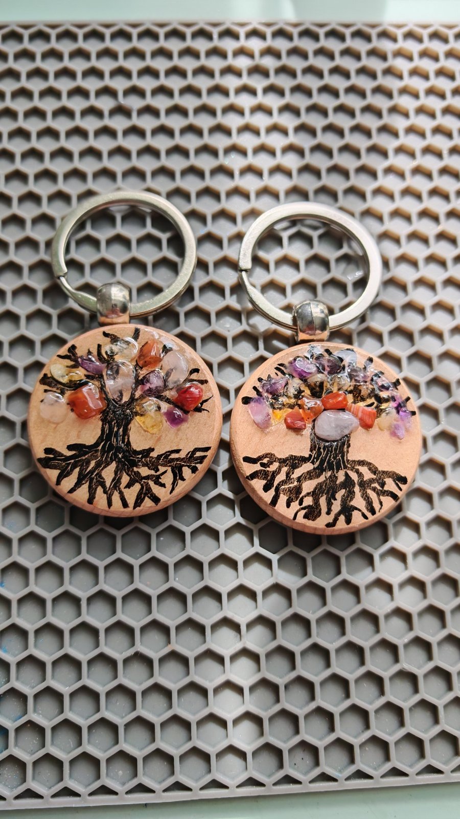 Handmade Tree of Life: Crystal Resin Keychain